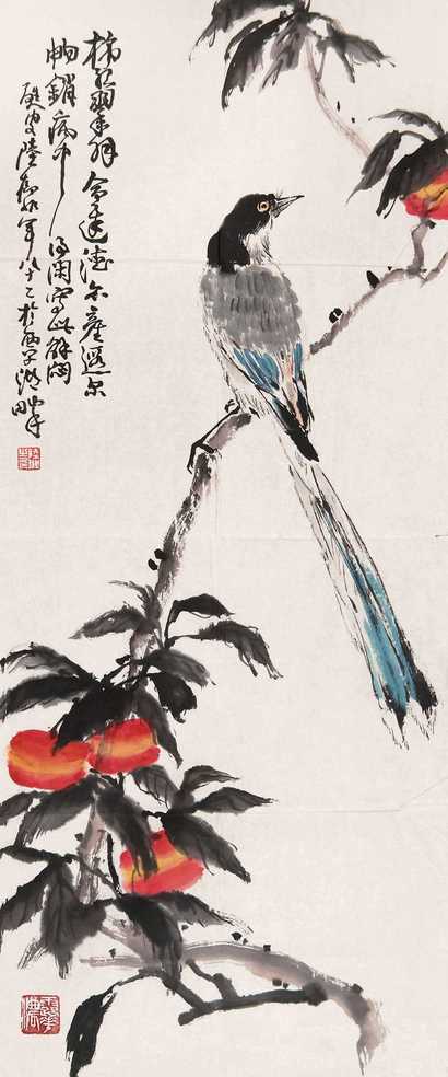 陆抑非 花鸟 镜心